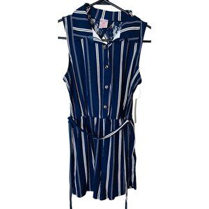 Navy Blue & White Striped Romper With Lace Back Detail & Tie Belt Size Small